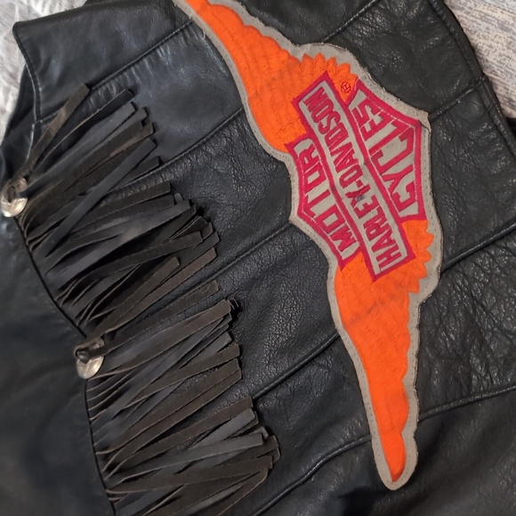 Vintage Harley Davidson Motorcycle Vest- Black Fringe - Picture 4 of 8